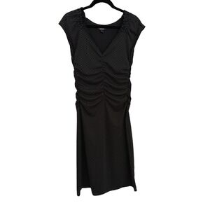 Express Black White Polka Dot Ruched V-Neck Sheath Dress Womens Sz 8 Sleeveless